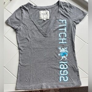 Abercrombie & Fitch Charcoal V-Neck Tee with Blue Graphic
